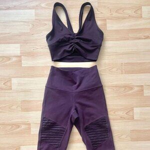 Alo Yoga High-Waist Moto Leggings and Wild Thing bra Set in Oxblood - XS